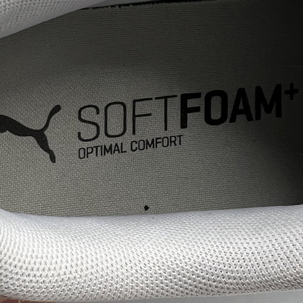 Puma Shuffle Sneaker Mens 9 Women 10.5 White Gold Logo SoftFoam Comfort Athletic - Picture 10 of 14